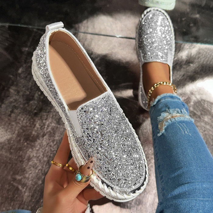 Women's Glitter Slip-On Trainers Platform Sole Comfortable
