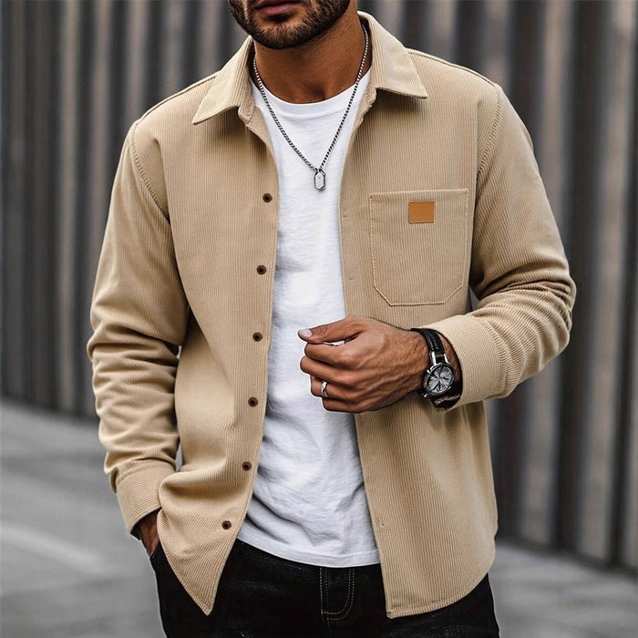 Men's Corduroy Shirt Jacket Button Front with Chest Pocket