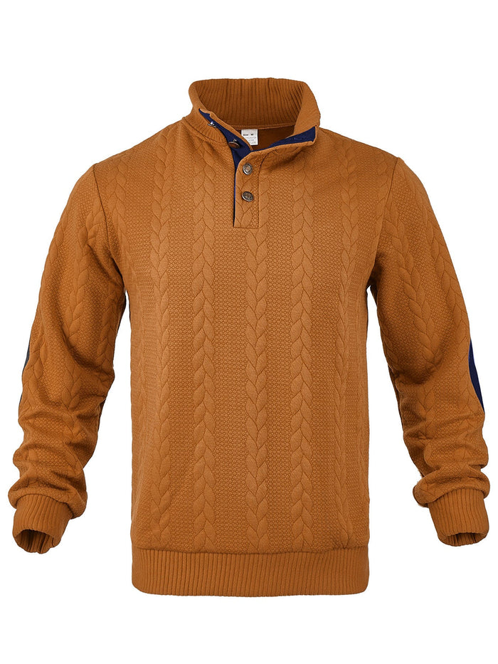 Men's Cable-Knit Jumper with Funnel Neck and Elbow Patches