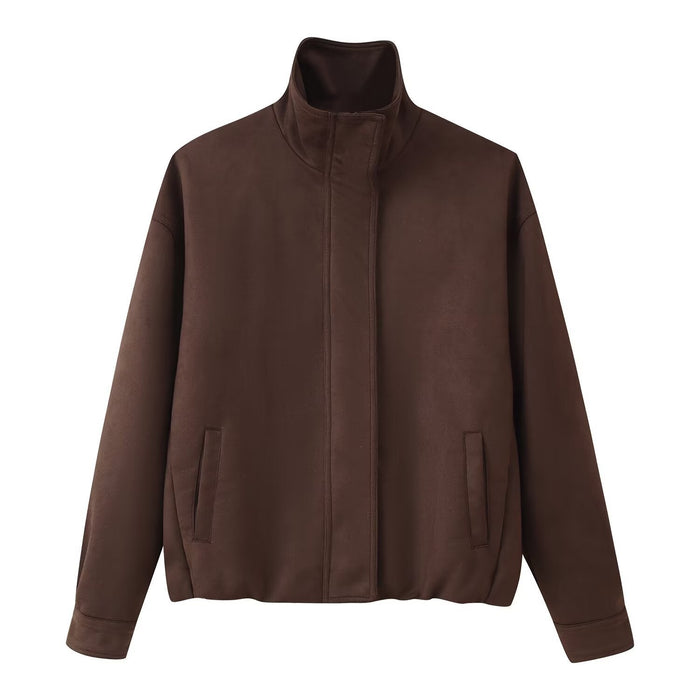 Women's High-Neck Zip-Up Jacket with Side Pockets