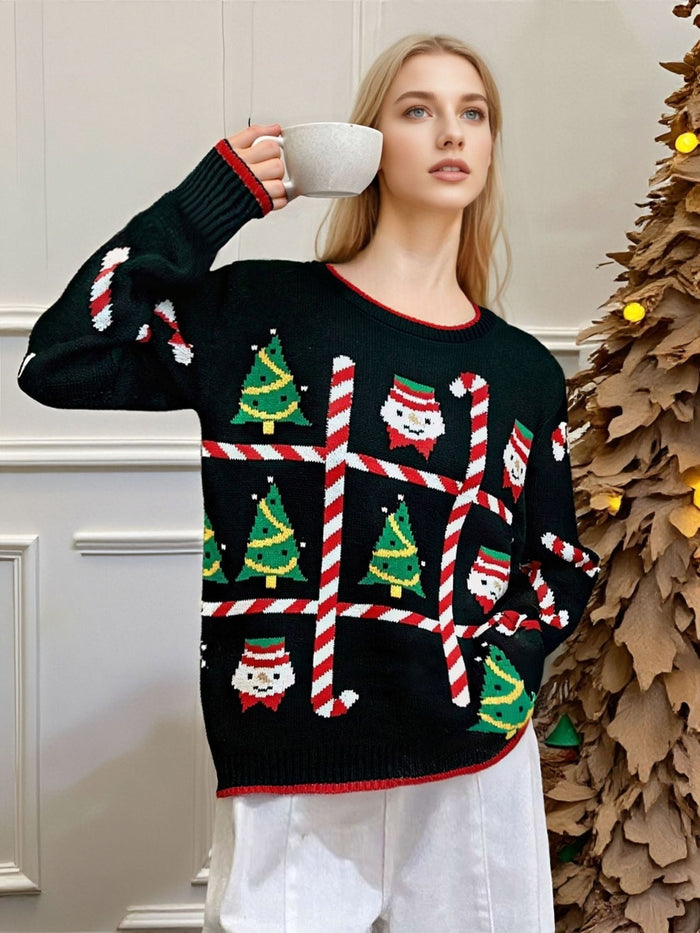 Women's Christmas Jumper Festive Knit with Santa and Candy Cane