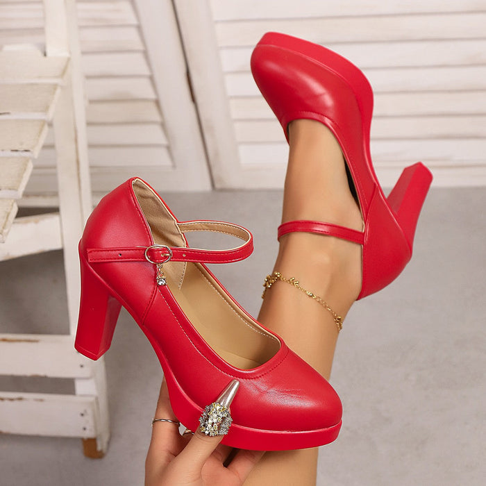 Women's Platform High Heel Ankle Strap Shoes with Buckle