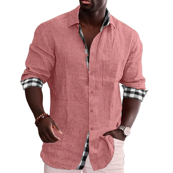 Men's Long Sleeve Shirt with Chest Pocket and Rolled Cuffs