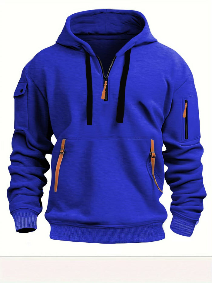 Men's Tactical Half-Zip Hoodie with Multi-Pocket Design