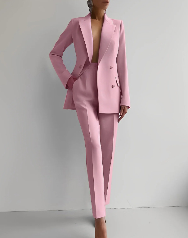 Women's Tailored Two-Piece Blazer Suit with Straight-Leg Trousers
