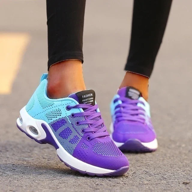 Women's Mesh Lace-Up Trainers with Air Cushion Sole
