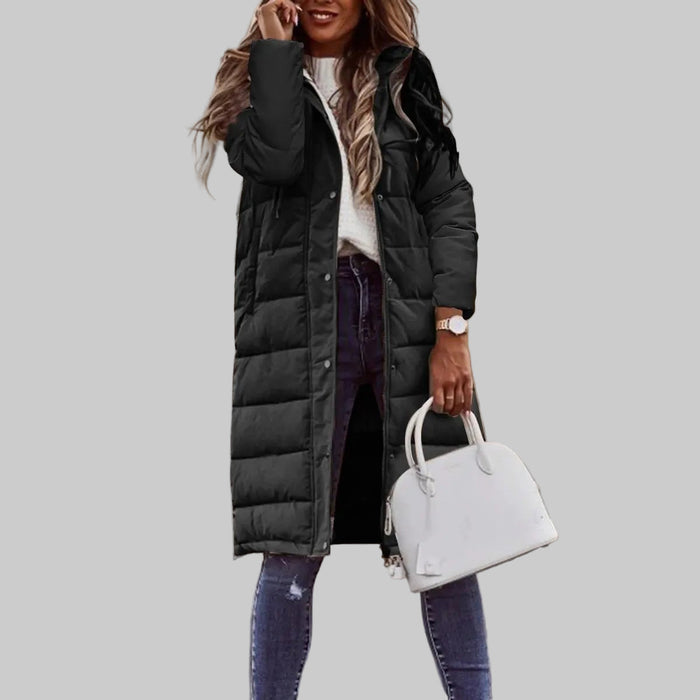 Women's Quilted Long Hooded Puffer Jacket for Cold Days
