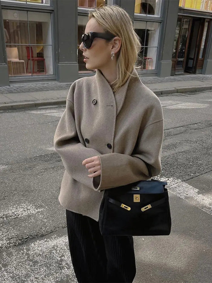 Women's Double-Breasted Wool Jacket with Relaxed Fit