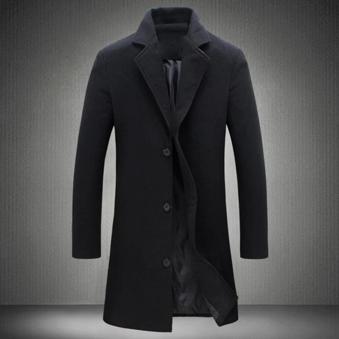 Men's Notched Lapel Single-Breasted Longline Coat