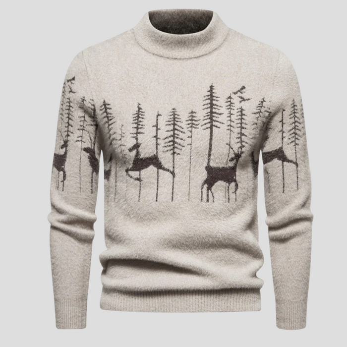 Men's Turtleneck Jumper with Forest Animal Pattern