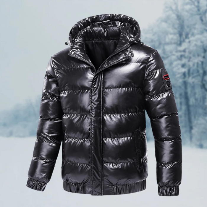 Men's Quilted Puffer Jacket with High Collar and Zip Front
