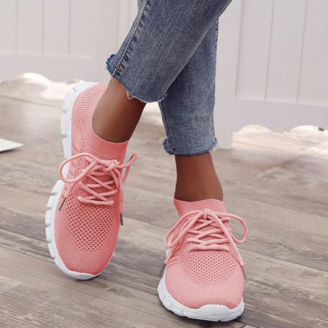 Women's Mesh Knit Trainers with Lace-Up Front
