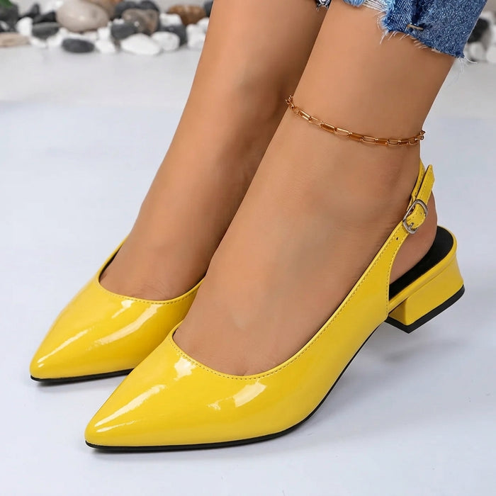 Women's Glitter Block Heel Court Shoes with Bow Detail & Rhinestone Accent