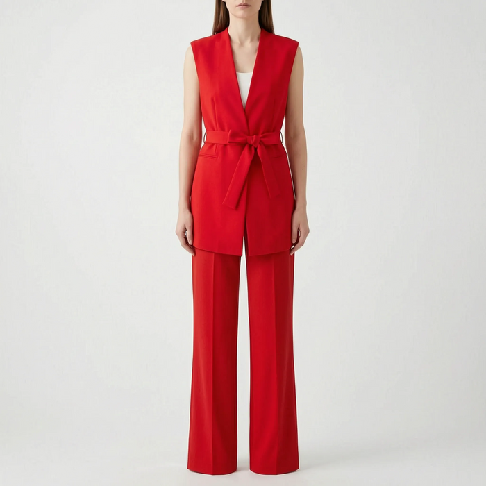 Women's Sleeveless Wrap Trouser Suit with Belt