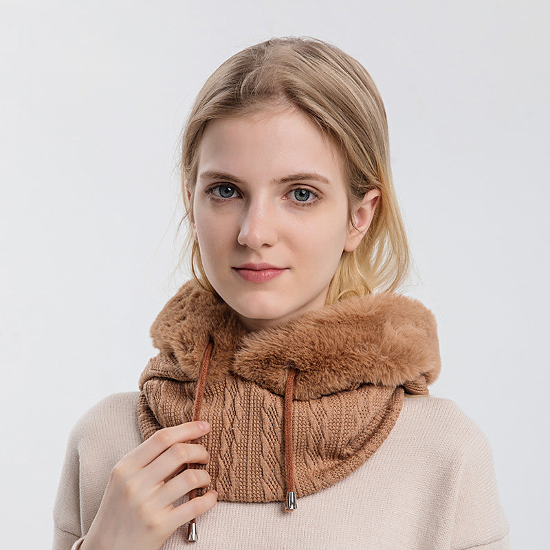 Knitted hood with faux fur trim
