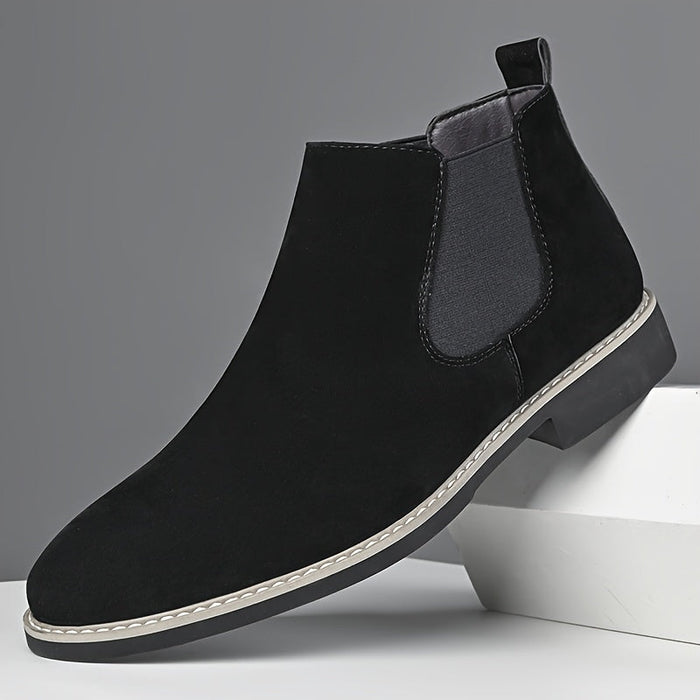 Men's Chelsea Boots with Elastic Sides Low Block Heel