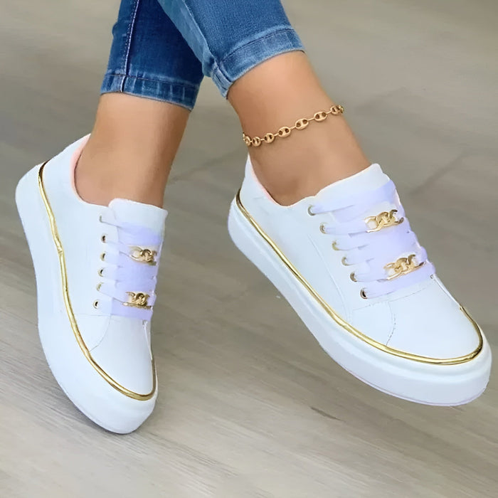 Women's Slip-On Trainers with Gold Trim and Lace Detail
