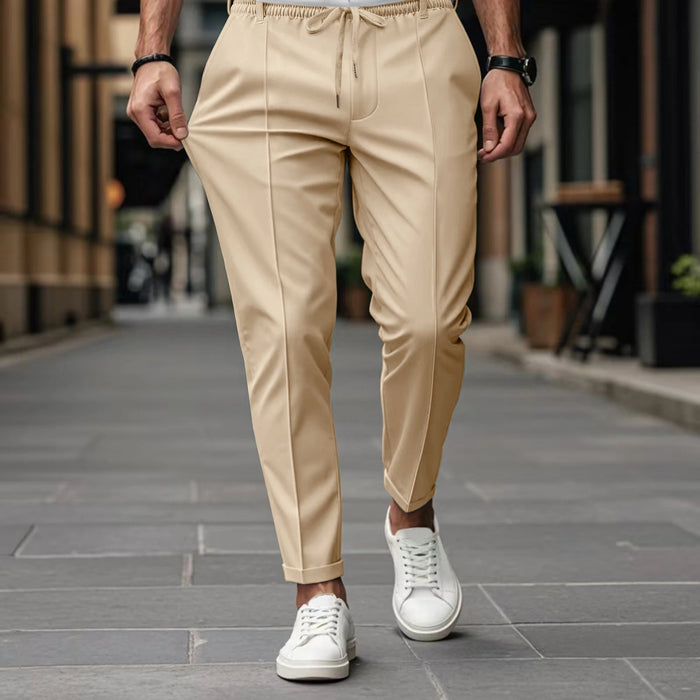 Men's Tapered Drawstring Trousers with Creased Front