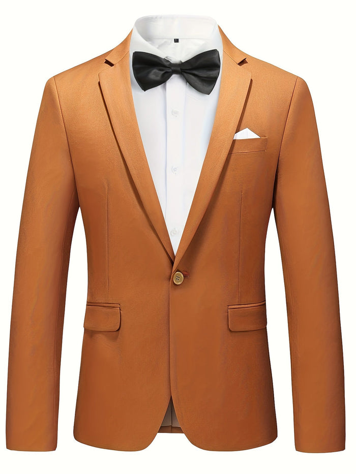 Men's Single-Breasted Blazer with Notch Lapel and Flap Pockets