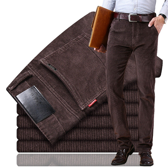 Men's Corduroy Trousers Straight-Leg Stretch Mid-Rise