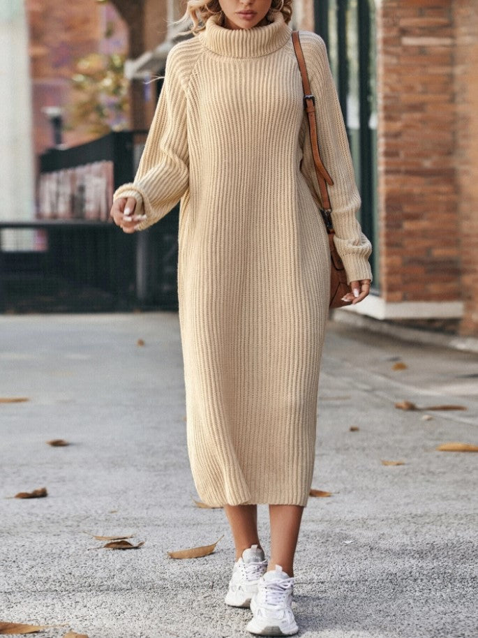 Esme | Ribbed roll neck jumper dress in a long loose fit