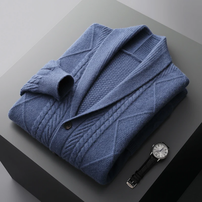 Men's Buttoned Cable-Knit Cardigan with Shawl Collar