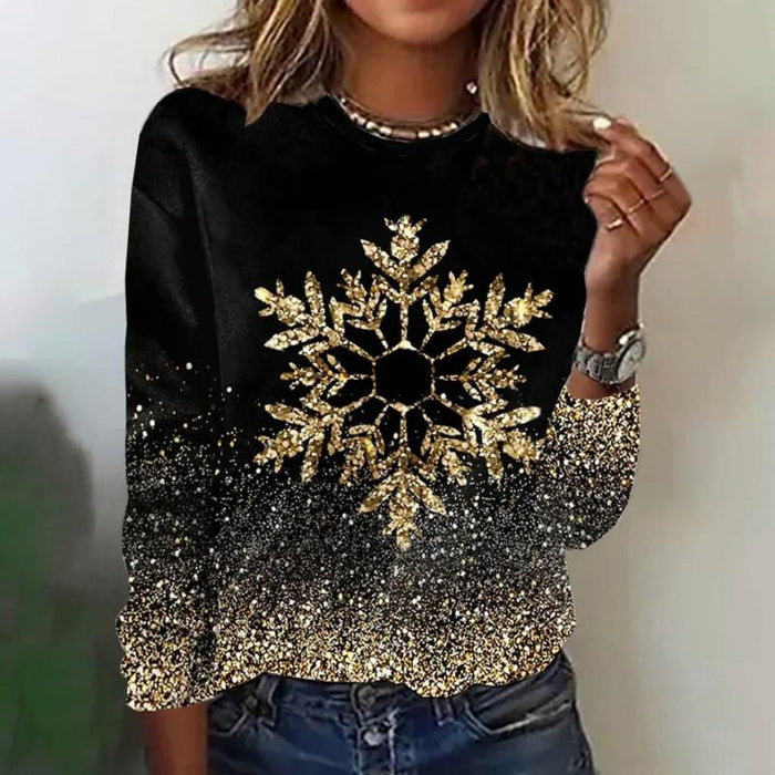 Women's Sequin Snowflake Jumper with Long Sleeves