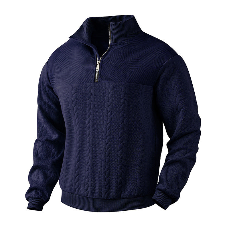 Man wearing a quarter-zip jacquard jumper