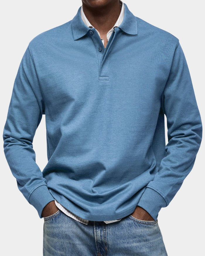 Men's Long Sleeve Polo Shirt Classic Fit Collared Top