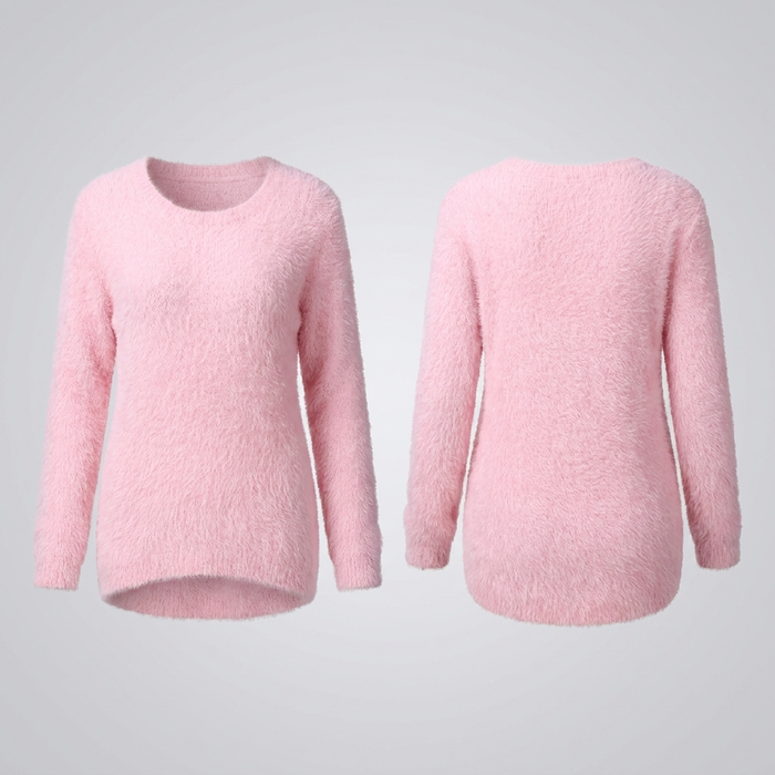 Women's Fluffy Round Neck Jumper Long Sleeve Pullover