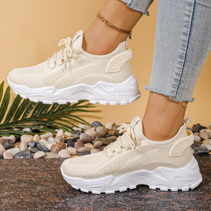 Women's Breathable Mesh Trainers Lace-Up Chunky Sole