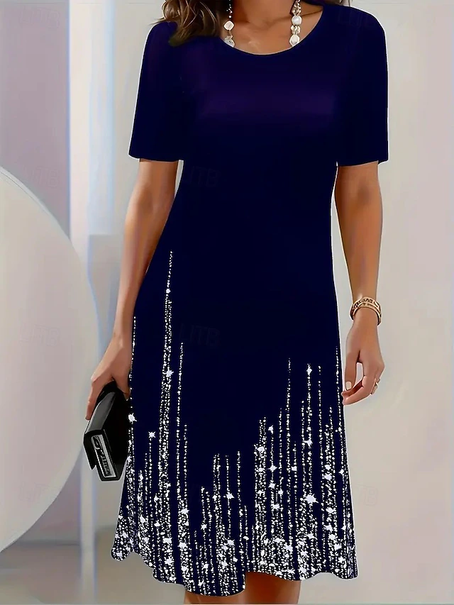 Women's Shimmer-Hem Midi Dress with Short Sleeves
