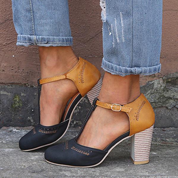 Women's T-Strap Mary Jane Shoes with Block Heel