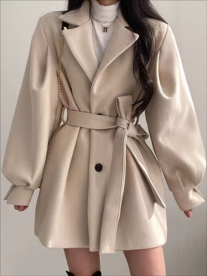 Women's Belted Wrap Coat with Notch Collar