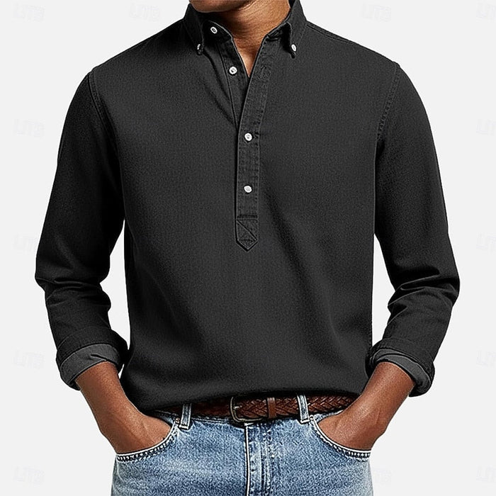 Men's Button-Down Popover Shirt with Half Placket