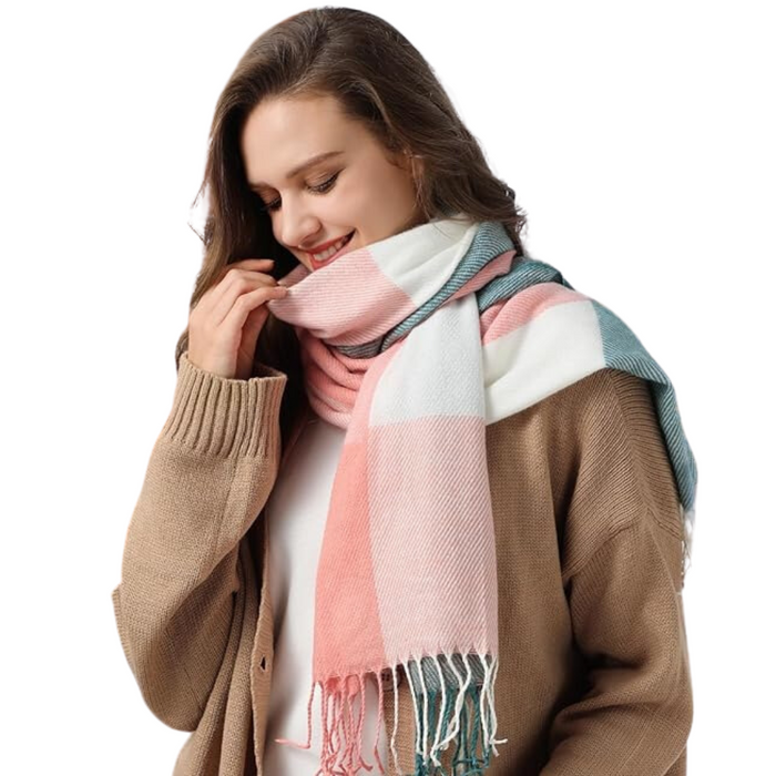Women's Checked Winter Scarf with Tassel Fringe
