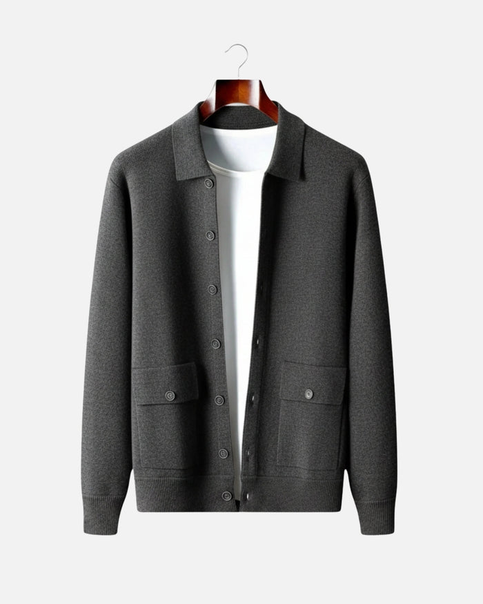Men's Button-Front Overshirt with Collar and Patch Pockets