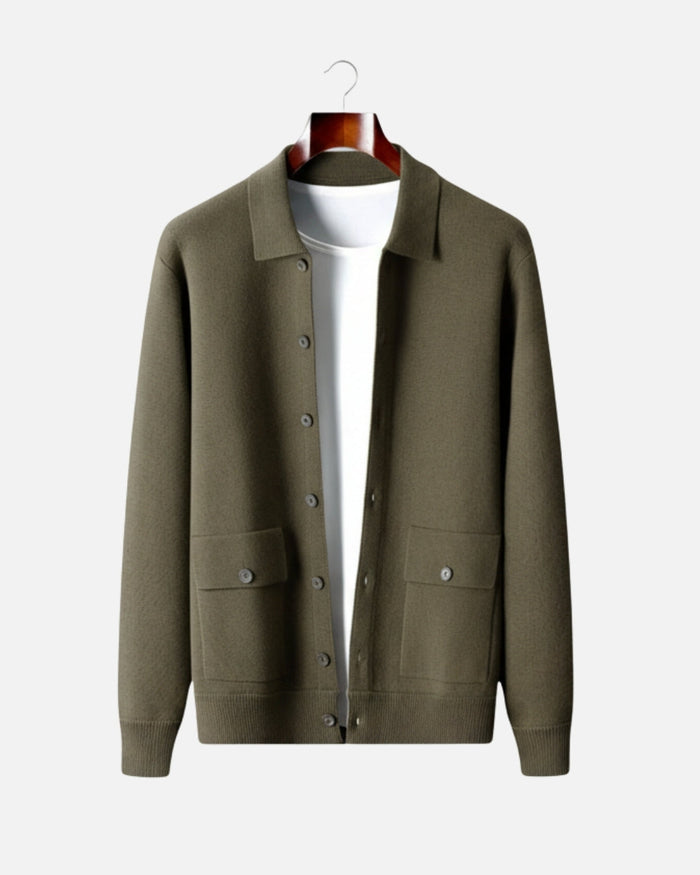 Men's Button-Front Overshirt with Ribbed Cuffs