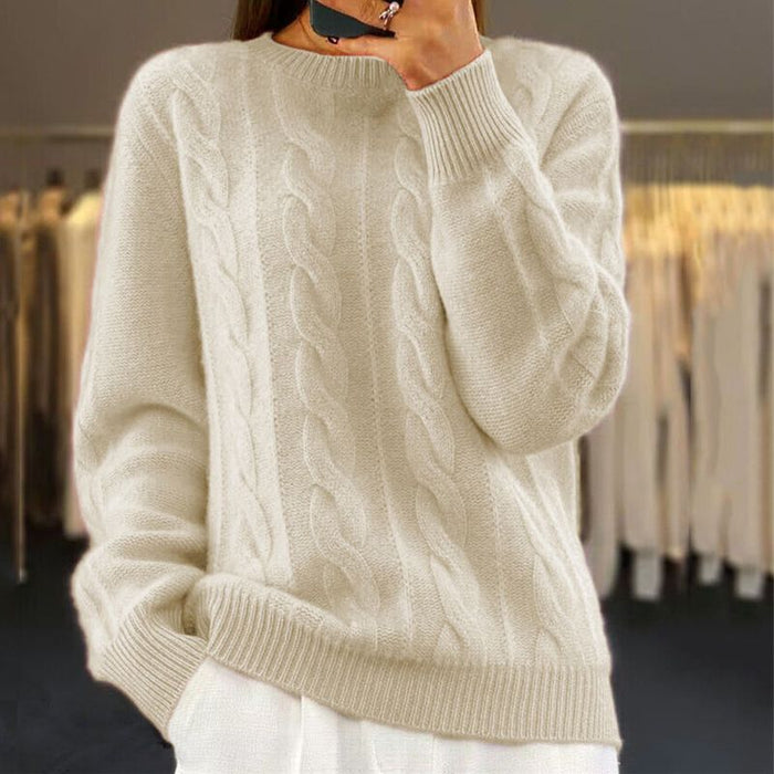 Women's Cable-Knit Crew-Neck Jumper Long Sleeve