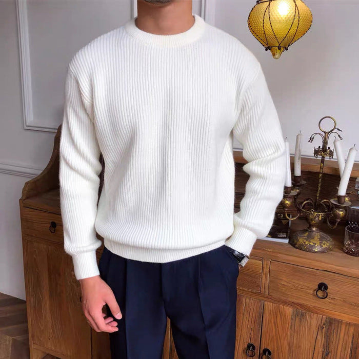 Men's Ribbed Crew Neck Jumper Long Sleeve Warm Knit