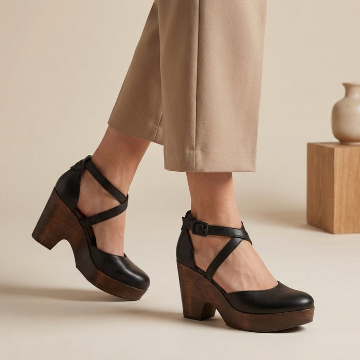 Women's Cross-Strap Platform Heels with Block Heel